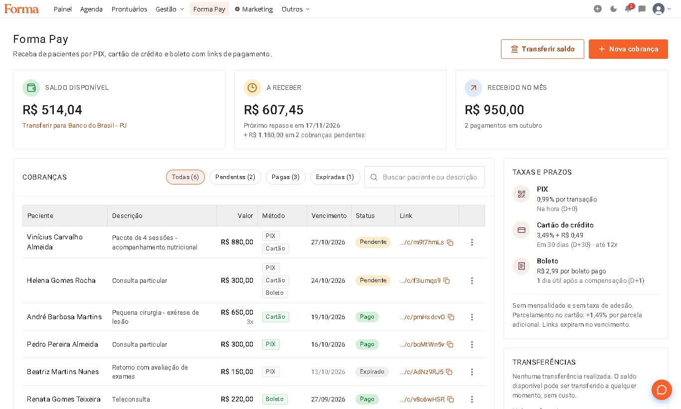 Forma Pay com cobranças por PIX, cartão e boleto
